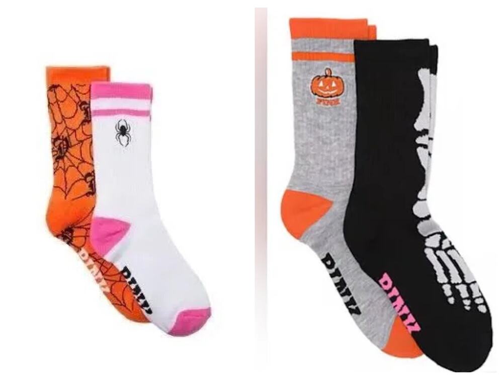 VS PINK 2025 Halloween Crew Socks Embroidered Glow in Dark Spooky 4 Pairs NEW